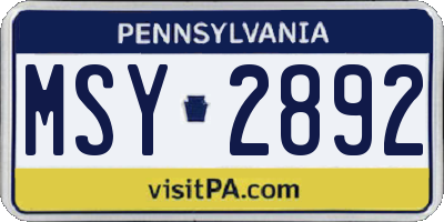 PA license plate MSY2892