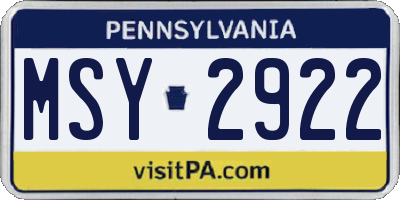 PA license plate MSY2922