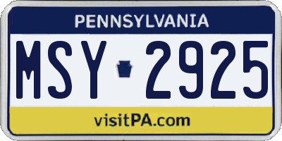 PA license plate MSY2925