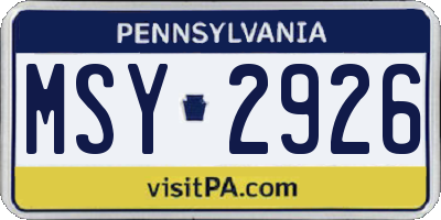 PA license plate MSY2926