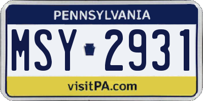 PA license plate MSY2931
