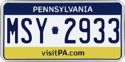 PA license plate MSY2933