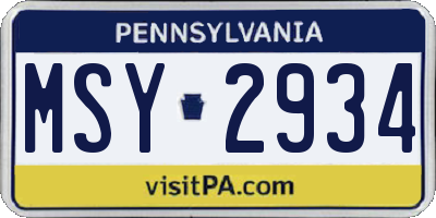 PA license plate MSY2934