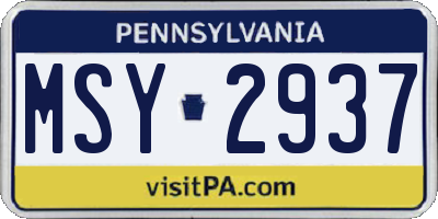 PA license plate MSY2937