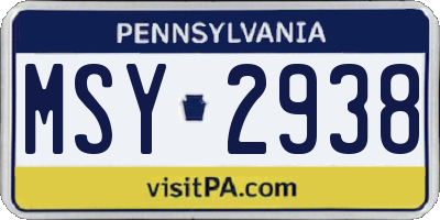 PA license plate MSY2938