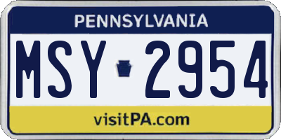 PA license plate MSY2954