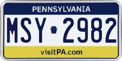 PA license plate MSY2982