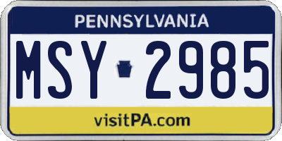 PA license plate MSY2985