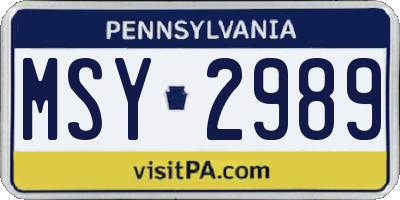 PA license plate MSY2989