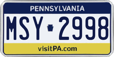 PA license plate MSY2998