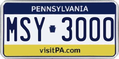 PA license plate MSY3000