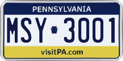 PA license plate MSY3001