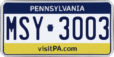 PA license plate MSY3003