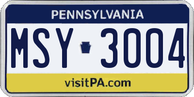 PA license plate MSY3004