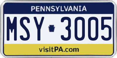 PA license plate MSY3005