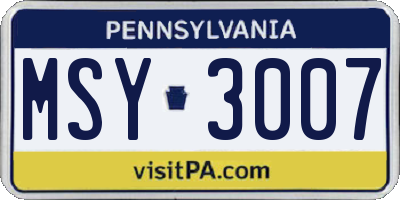 PA license plate MSY3007