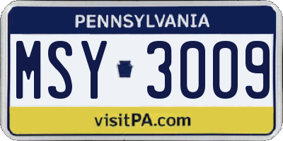 PA license plate MSY3009