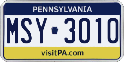 PA license plate MSY3010
