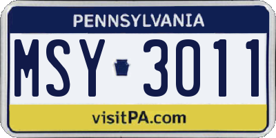 PA license plate MSY3011