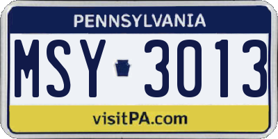 PA license plate MSY3013