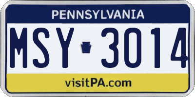 PA license plate MSY3014