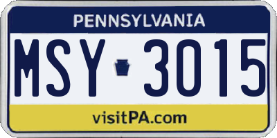 PA license plate MSY3015