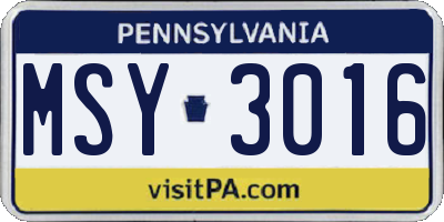 PA license plate MSY3016