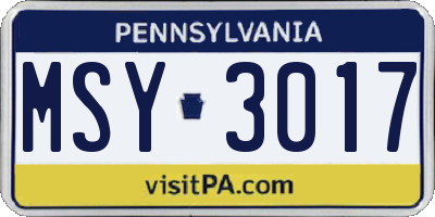 PA license plate MSY3017