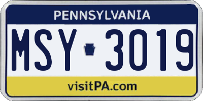 PA license plate MSY3019