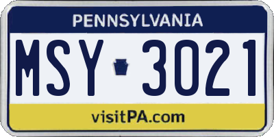 PA license plate MSY3021