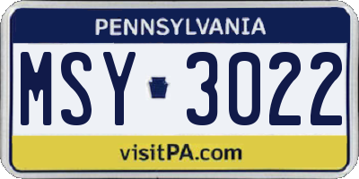 PA license plate MSY3022