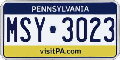 PA license plate MSY3023