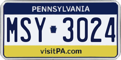 PA license plate MSY3024