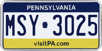 PA license plate MSY3025