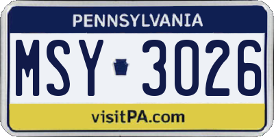 PA license plate MSY3026