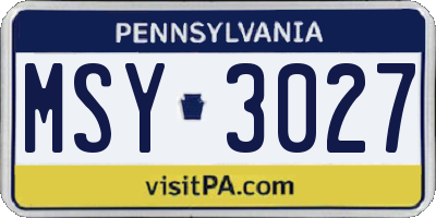 PA license plate MSY3027