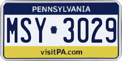 PA license plate MSY3029