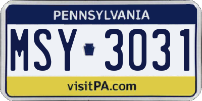 PA license plate MSY3031