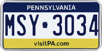 PA license plate MSY3034