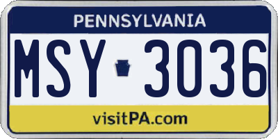 PA license plate MSY3036
