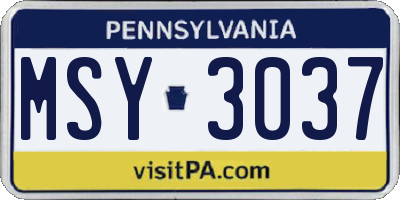 PA license plate MSY3037