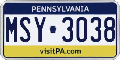 PA license plate MSY3038