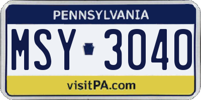 PA license plate MSY3040