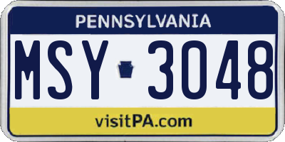 PA license plate MSY3048