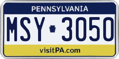 PA license plate MSY3050