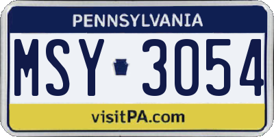PA license plate MSY3054