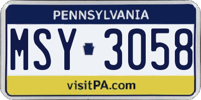 PA license plate MSY3058