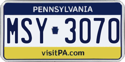 PA license plate MSY3070