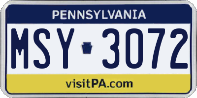 PA license plate MSY3072