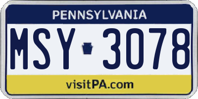 PA license plate MSY3078